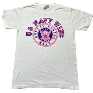 Vintage US Navy Wife T-Shirt White Single Stitch USA Made Military Patriotic Tee